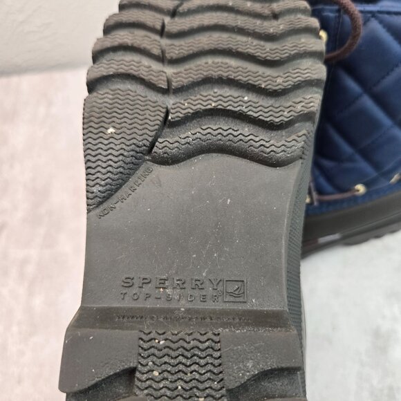 Sperry Outdoor Rain Boot 6 Navy Blue Brown Quilted Gorpcore Rubber Winter Bootie - Picture 9 of 10